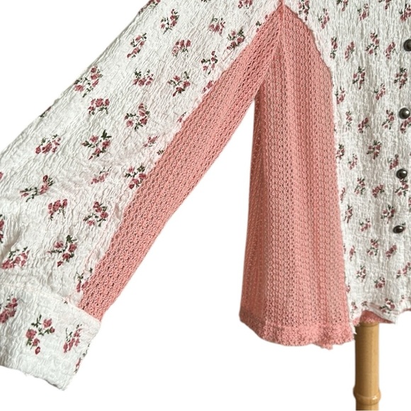 POL Cottagecore Slouchy Floral Crochet Blouse Bohemian Girly Relaxed Fit Large - Picture 7 of 16